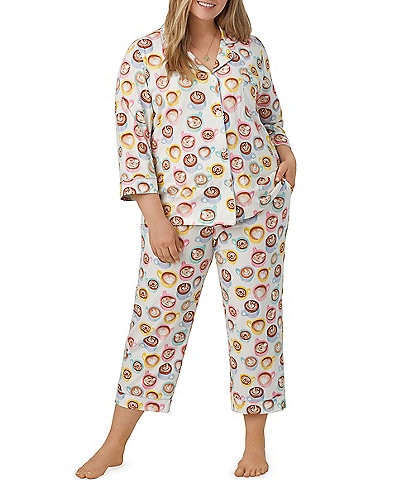 Bedhead Pajamas Plus Size Lots of Lattes Jersey Knit Notch Collar Cropped Pajama Set