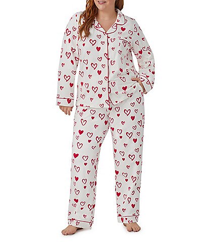 BedHead Pajamas Plus Size Love Is In The Air Heart Print Long Sleeve Long Jersey Knit Pajama Set