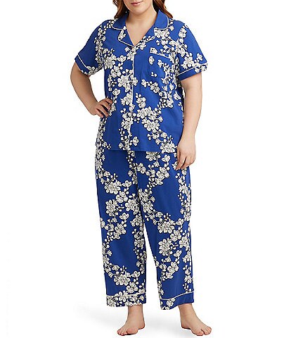 BedHead Pajamas Plus Size Shadow Blossom Floral Print Knit Cropped Pajama Set