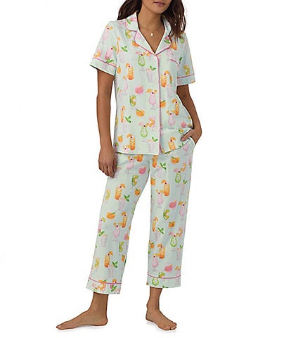 BedHead Pajamas Printed Short Sleeve Notch Collar Cropped Pant Pajama Set