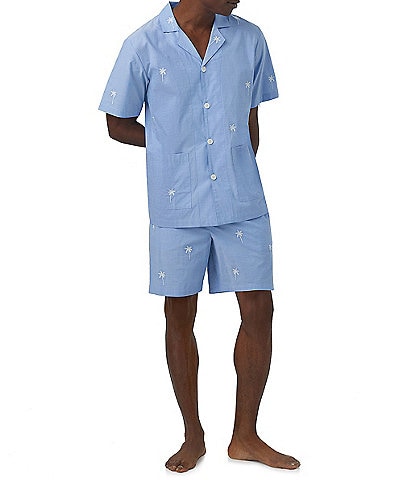 BedHead Pajamas Short Sleeve Embroidered Chambray Top & Shorts 2-Piece Pajama Set