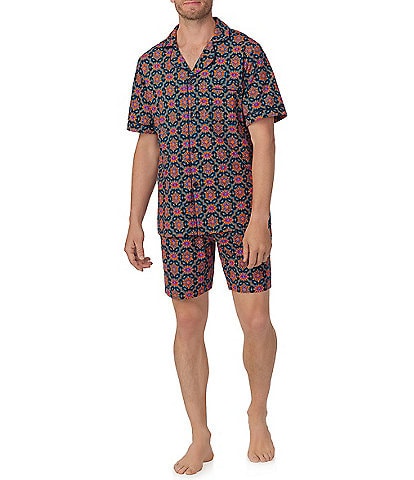 BedHead Pajamas Short Sleeve Royal Geometric Top & Shorts 2-Piece Pajama Set