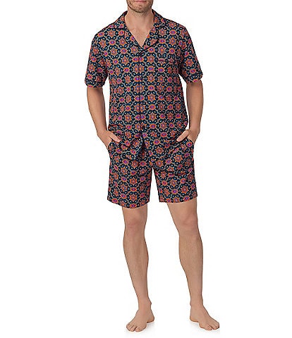 BedHead Pajamas x Mr. Turk Short Sleeve Royal Geometric Top & Shorts 2-Piece Pajama Set