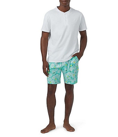 BedHead Pajamas Short Sleeve Tennis Club Henley Top & Printed Shorts 2-Piece Pajama Set