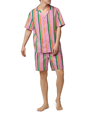 BedHead Pajamas Short Sleeve Woven Pineapple Stripe 2-Piece Pajama Short Set