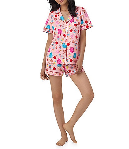 BedHead Pajamas Sweet Treat Print Short Sleeve Notch Collar Cotton Knit Shorty Pajama Set