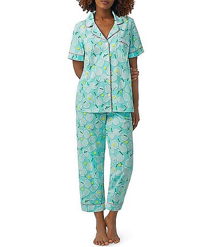 BedHead Pajamas Tennis Club Print Short Sleeve Notch Collar Cropped Pajama Set