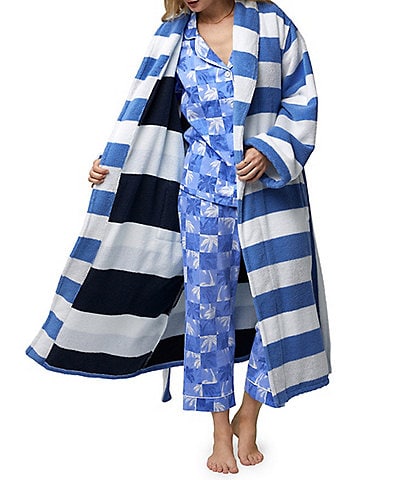 BedHead Pajamas Turkish Terry Striped Print Shawl Collar Unisex Long Robe