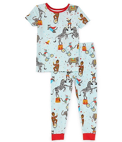 BedHead Pajamas Unisex 2T-12 Short Sleeve Circus Ring Printed Pajama Tee & Matching Pajama Pants Set