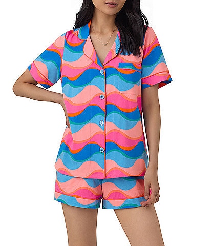 BedHead Pajamas Wavy Print Short Sleeve Notch Collar Shorty Pajama Set