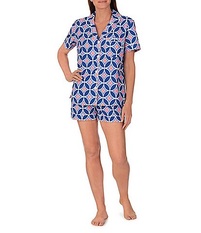 BedHead Pajamas x Trina Turk Geometric Floral Print Short Sleeve Notch Collar Shorty Pajama Set