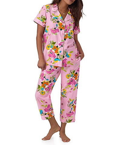 Bedhead Pajamas x Trina Turk Short Sleeve Notch Collar Woven Summer Blooms Cropped Pajama Set
