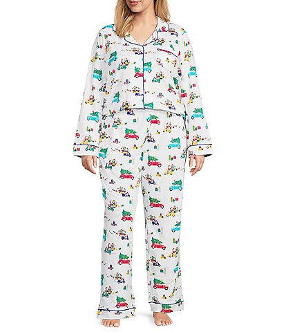 BedHead Plus Size Holiday Rush Print Long Sleeve Notch Collar Woven Pajama Set