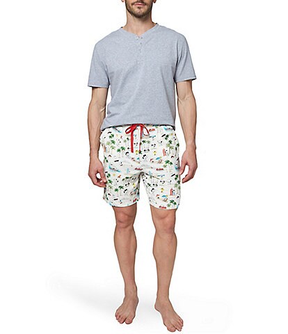 BedHead Snoopy Venice Beach Short-Sleeve Pajama Shirt & 8#double; Inseam Shorts Classic Stretch Jersey Pajama Set