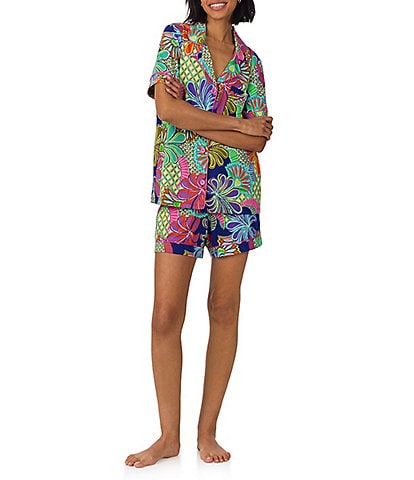 BedHead x Trina Turk Zanzibar Print Short Sleeve Notch Collar Organic Cotton Knit Shorty Pajama Set
