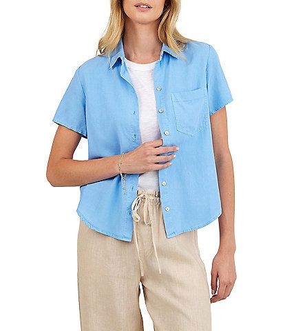 Bella Dahl Point Collar Short Sleeve Pocket Button Front Shirt