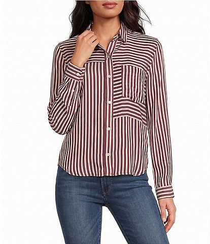 Bella Dahl Seamed Button Down Long Sleeve Striped Shirt