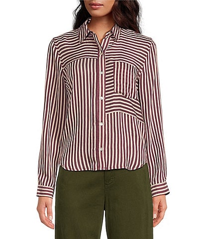 Bella Dahl Seamed Button Down Long Sleeve Striped Shirt