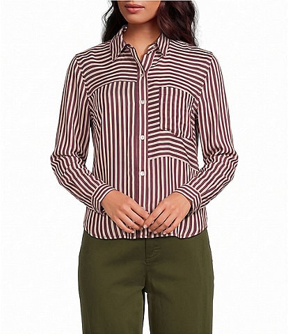 Bella Dahl Seamed Button Down Long Sleeve Striped Shirt