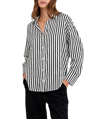 Bella Dahl Striped Point Collar Long Sleeve Oversized Button Down Shirt