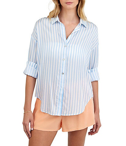 Bella Dahl Striped Point Collar Long Sleeve Oversized Button Down Shirt