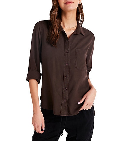 Bella Dahl Woven Point Collar Neckline Long Sleeve Button Down Shirt