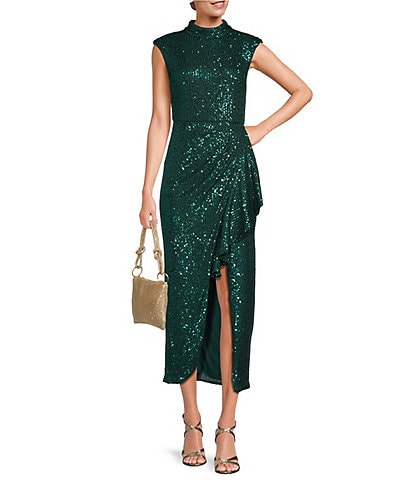 Badgley mischka green sequin hot sale dress