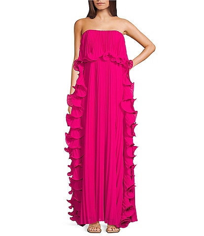 Belle by Badgley Mischka Lindsay Strapless Pleated Ruffle Shift Dress