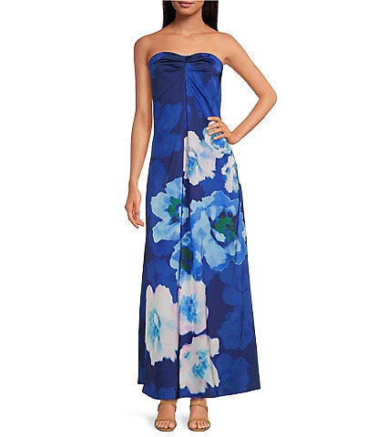 Belle by Badgley Mischka Peyton Strapless Sleeveless Sweatheart Neckline Floral Placement Print Dress