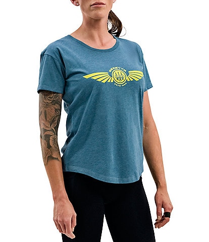 Beretta Dea Wings Short Sleeve Ribbed Crew Neck Graphic Logo Tee Shirt