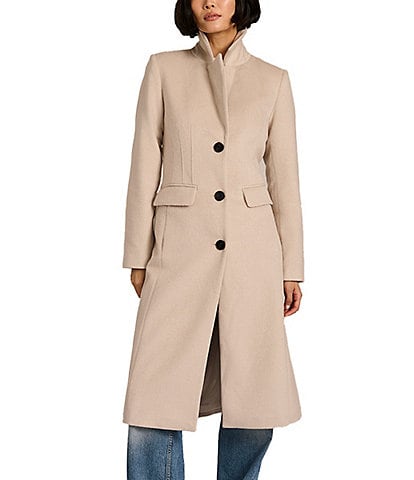 Bernardo Dart Wool Blend Notch Collar Button Front Single Breasted Coat