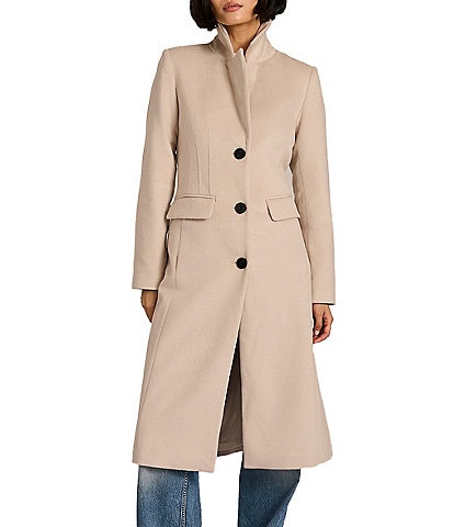 Bernardo Dart Wool Blend Notch Collar Button Front Single Breasted Coat