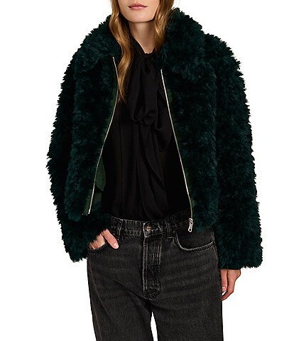 Bernardo Faux Fur Point Collar Short Zip Front Jacket