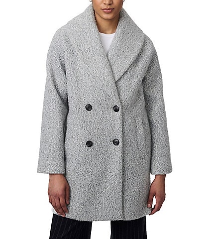 Bernardo Hairy Wool Shawl Collar Long Sleeve Double Breasted Coat