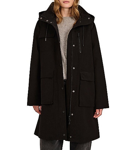 Bernardo Hooded Patchwork Pocket Oversize Fit Raincoat