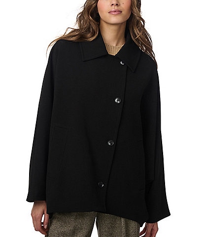 Bernardo Light Weight Notch Lapel Collar Batwing Sleeve Asymmetric Hem Jacket