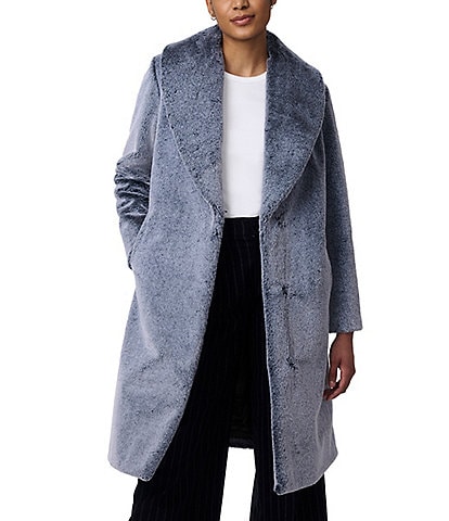 Bernardo Luxe Faux Fur Shawl Collar Long Sleeve Coat