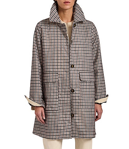 Bernardo Mini Plaid Point Collar Long Sleeve Zip Front Raincoat