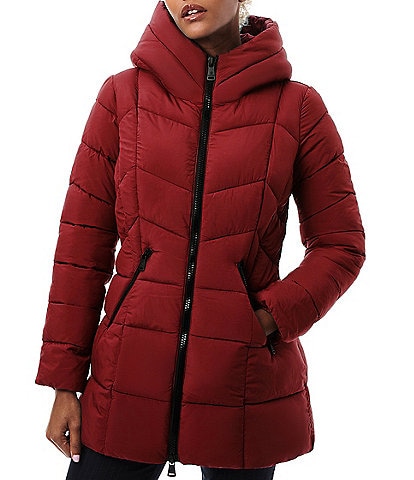 Bernardo Quilted Hooded Stand Collared Puffer Coat
