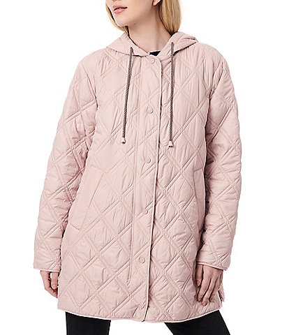 Bernardo Quilted Snap Front A-Line Hooded Jacket
