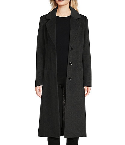 Bernardo Tailored Single Breasted Long Sleeve Wool Blend Peacoat