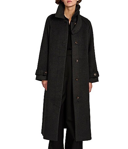 Bernardo Wool Blend Funnel Neck Back Belted Long Button Front Walker Coat