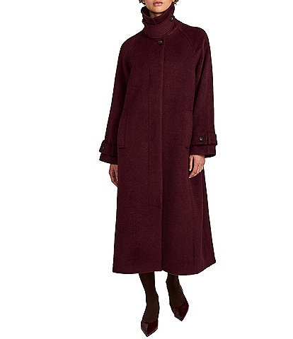 Bernardo Wool Blend Funnel Neck Back Belted Long Button Front Walker Coat