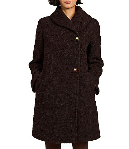 Bernardo Wool Blend Fuzzy Texture Stand Collar Wrap Coat