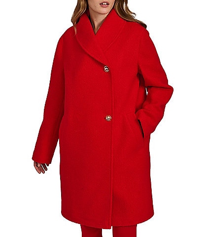Bernardo Wool Blend Fuzzy Texture Stand Collar Wrap Coat