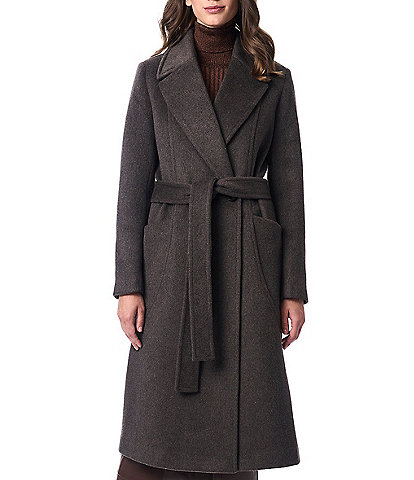 Bernardo Wool Blend Notch Lapel Belted Two Button Front Coat