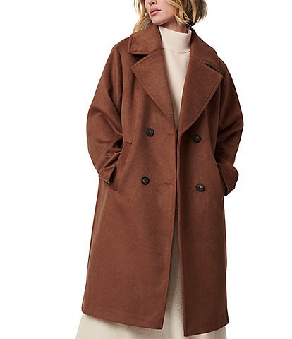 Bernardo Wool Blend Notch Lapel Collar Long Sleeve Double Breasted Coat