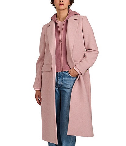 Bernardo Wool Blend Notch Lapel Rib Front Bib Button Front Trench Coat
