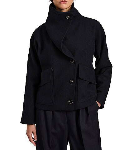 Bernardo Woold Blend Wide Collar Long Sleeves Cropped Button Front Jacket