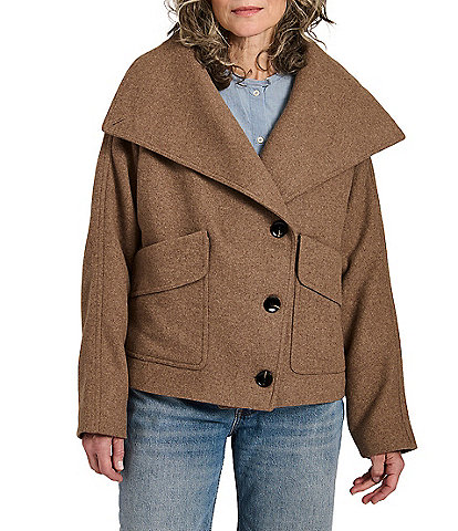 Bernardo Woold Blend Wide Collar Long Sleeves Cropped Button Front Jacket